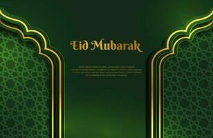 Luxury dark green and gold background banner with islamic arabesque mandala ornament Eid mubarak design template