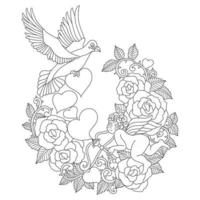The pigeon with love Hand drawn sketch for adult colouring book vector