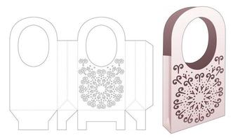 Cardboard handle bag with mandala stencil die cut template vector