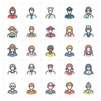 Personas trabajos avatar línea con icono de color vector