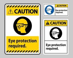 Señal de precaución requiere protección ocular sobre fondo blanco. vector
