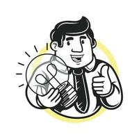 business man holding light bulb and making thumb up vector