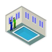 habitación con piscina isométrica vector