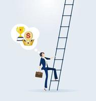 Businesswoman climbs up ladder. Concept of career vector