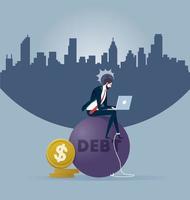 Businessman with a Big Debt Weight. Vector Illustration