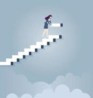 Businesswoman building steps for her corporate career vector