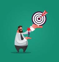 Businessman with trophy and target in the hands. Business success concept. Metaphor of goal achievement vector