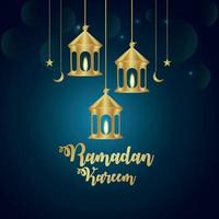 Ramadan kareem vector illustration and background with golden lantern