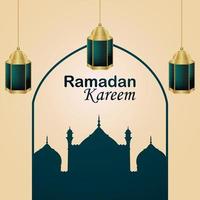 Ramadan kareem islamic festival invitation greeting card with mosque vector