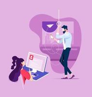 Businesswoman sending an email. Communication and technology concept vector