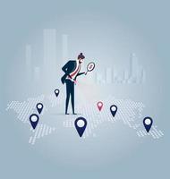 Investor Businessman looking for investment opportunity standing on the map of Europe. Concept business vector illustration