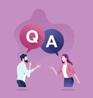 Question and answer concept. Businessman and consultant with speech bubbles vector