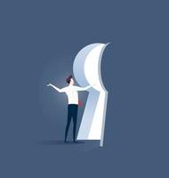 Business vision concept. Businessman opened keyhole door of chance. vector