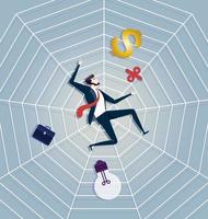 Businessman be trapped in cobweb. Business concept Vector