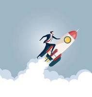 Businessman flying on a rocket. Business startup concept vector