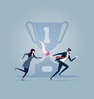 Teamwork Business Concept. Businesswoman and Businesswoman passing the baton in a relay race vector