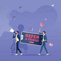 Refer a friend concept. Referral program and social media marketing for friends