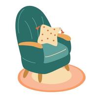 Doodle armchair icon. Cute single chair illustration. Vintage furniture hand drawn vector illustration.