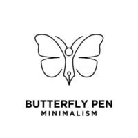 Concepto de pluma de mariposa pluma con alas de mariposa y diseño de ilustración de icono de logotipo de línea de vector de antena