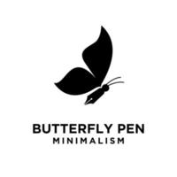 Butterfly pen concept pen with butterfly wings and antenna vector logo icon illustration design