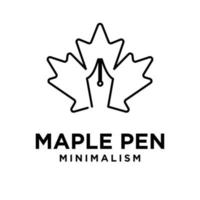 minimalism maple pen concept pen and maple leaf logo vector illustration icon design