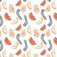 Pattern with fruit background element watermelon and pear slices. vector