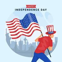 Man with Flag Celebrates Independence Day vector