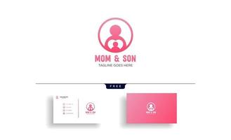 Momy and child or children care logo template vector isolated with business card vector