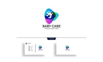 Momy and child or children care logo template vector isolated with business card vector