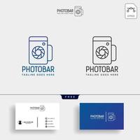 Cámara de la barra de fotos y plantilla de logotipo creativo de bar o vino con vector de tarjeta de visita