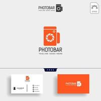 photo bar camera and bar or wine creative logo template with business card vector