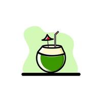 Diseño de concepto de ilustración de icono de vector de bebida de jugo de coco