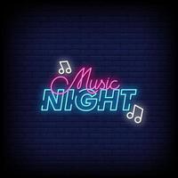 vector de texto de estilo de letreros de neón de noche de música