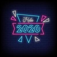 hola 2020 letreros de neón estilo vector de texto