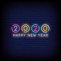 feliz año nuevo 2020 letreros de neón estilo vector de texto