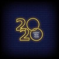 Happy New Year 2020 Neon Signs Style Text Vector
