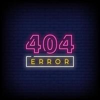 Vector de texto de estilo de letreros de neón de error 404