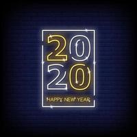 feliz año nuevo 2020 letreros de neón estilo vector de texto