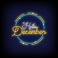 hola diciembre letreros de neón estilo texto vector