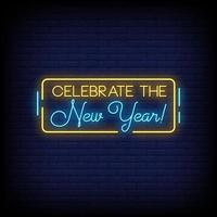 Celebrate New Year Neon Signs Style Text Vector