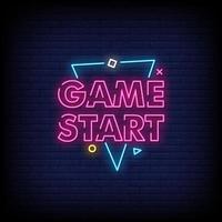 Game Start Neon Signs Style Text Vector