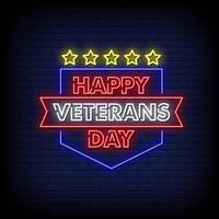 Happy Veteran Day Neon Signs Style Text Vector