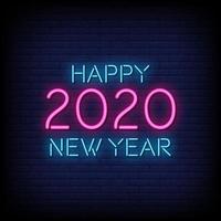 Happy New Year 2020 Neon Signs Style Text Vector