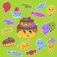 Set of stickers with cute cartoon characters vector