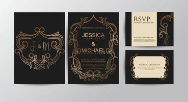 tarjetas de invitación de boda con color dorado vector