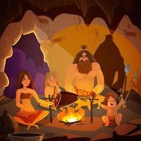 Caveman Family Cartoon Illustration Vector Illustration