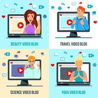 Video Bloggers Characters Flat Concept Vector Illustration