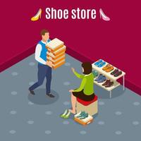 Shoe Store Isometric Background Vector Illustration