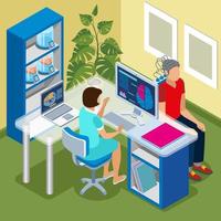 Brain Scanning Isometric Composition Vector Illustration