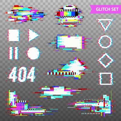 Digital Elements In Distorted Glitch Style Vector Illustration